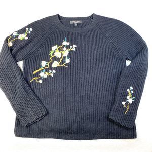 ROMEO + JULIET Couture Black Embroidered White Floral Sweater Sleeve Hits Sz Lrg